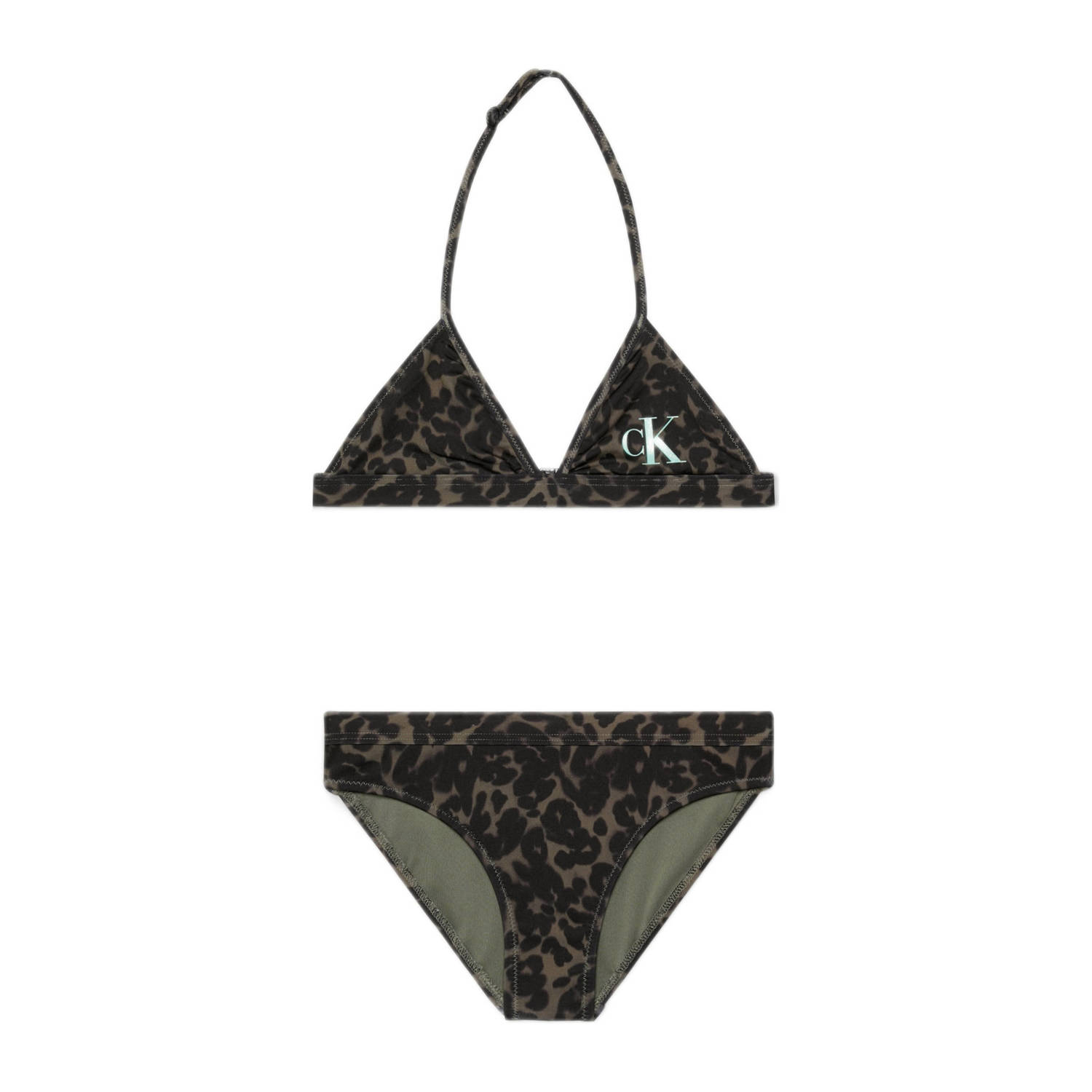 Calvin Klein triangel bikini olijfgroen zwart Meisjes Polyester Panterprint 128 140