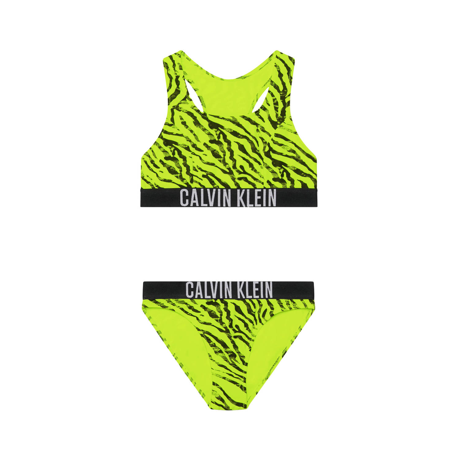 Calvin Klein crop bikini geel zwart Meisjes Polyamide Zebraprint 128 140