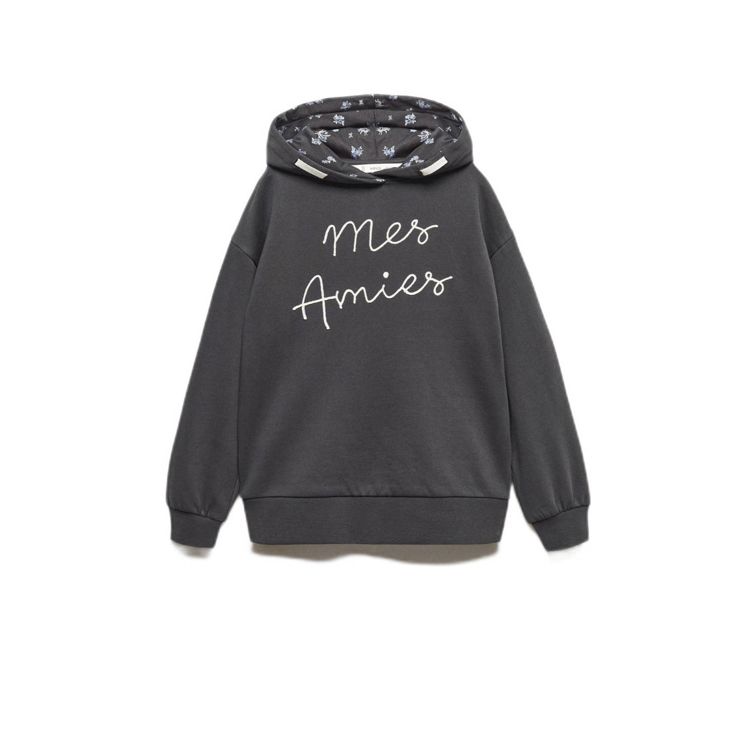 Mango Kids hoodie met tekst en borduursels grijs