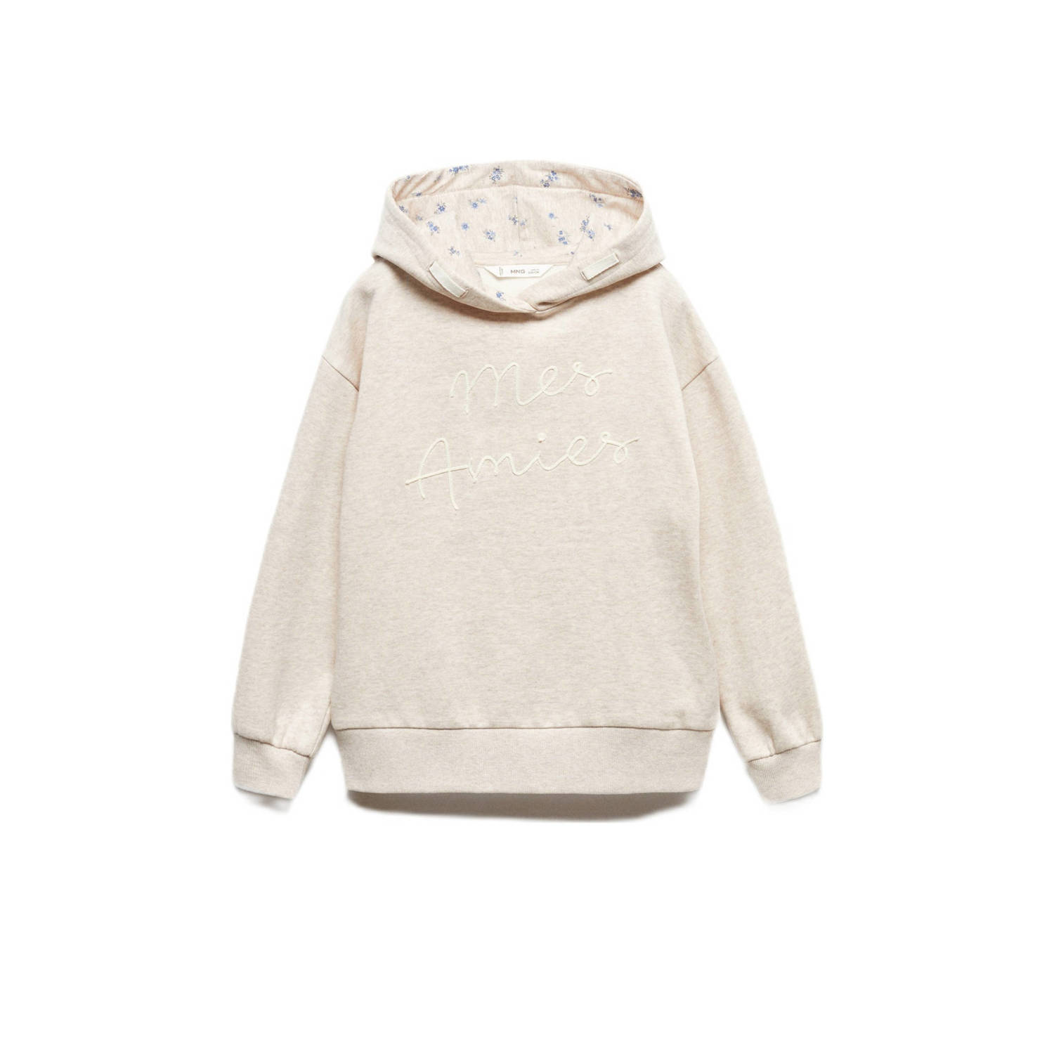 Mango Kids hoodie met tekst en borduursels ecru