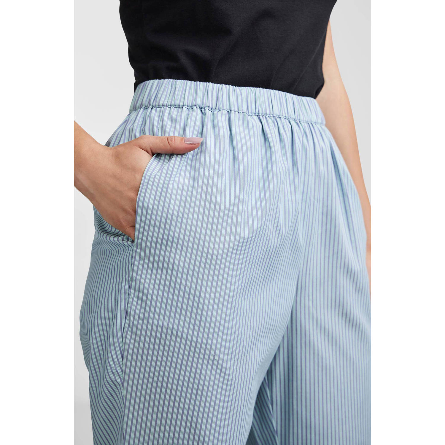 PIECES gestreepte high waist loose fit pantalon PCHOLLY lichtblauw