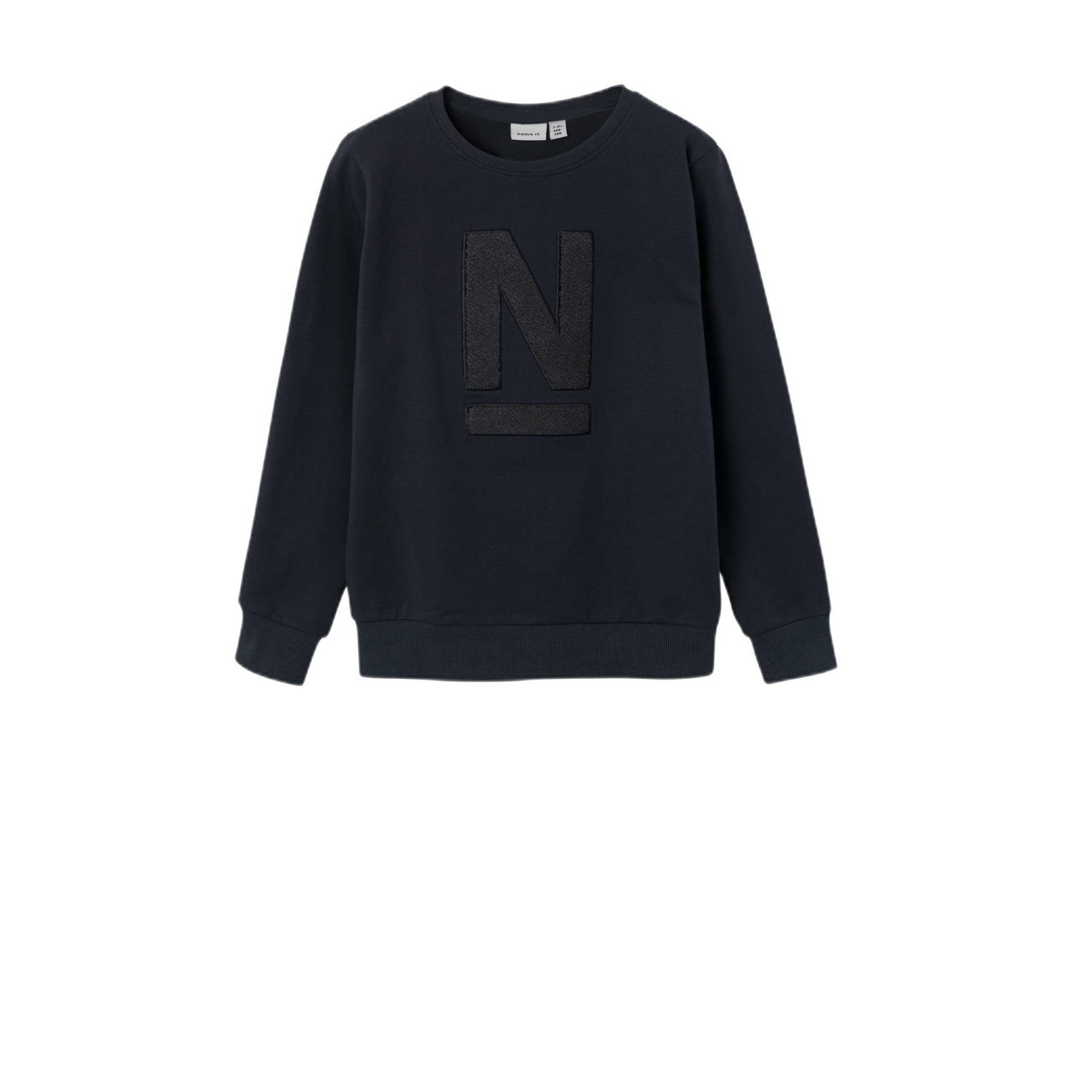 Name it KIDS sweater NKMTOMANSE LS SWEAT BRU met logo zwart Logo 122 128