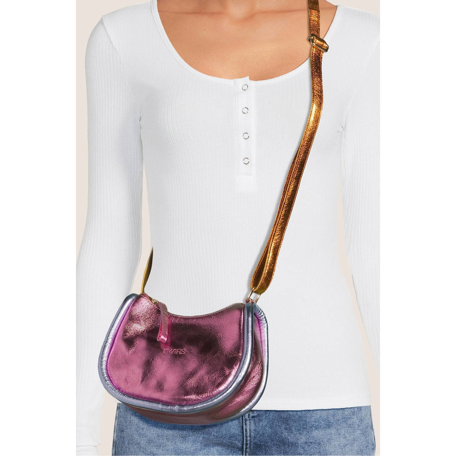 DWRS leren crossbody tas Leola roze