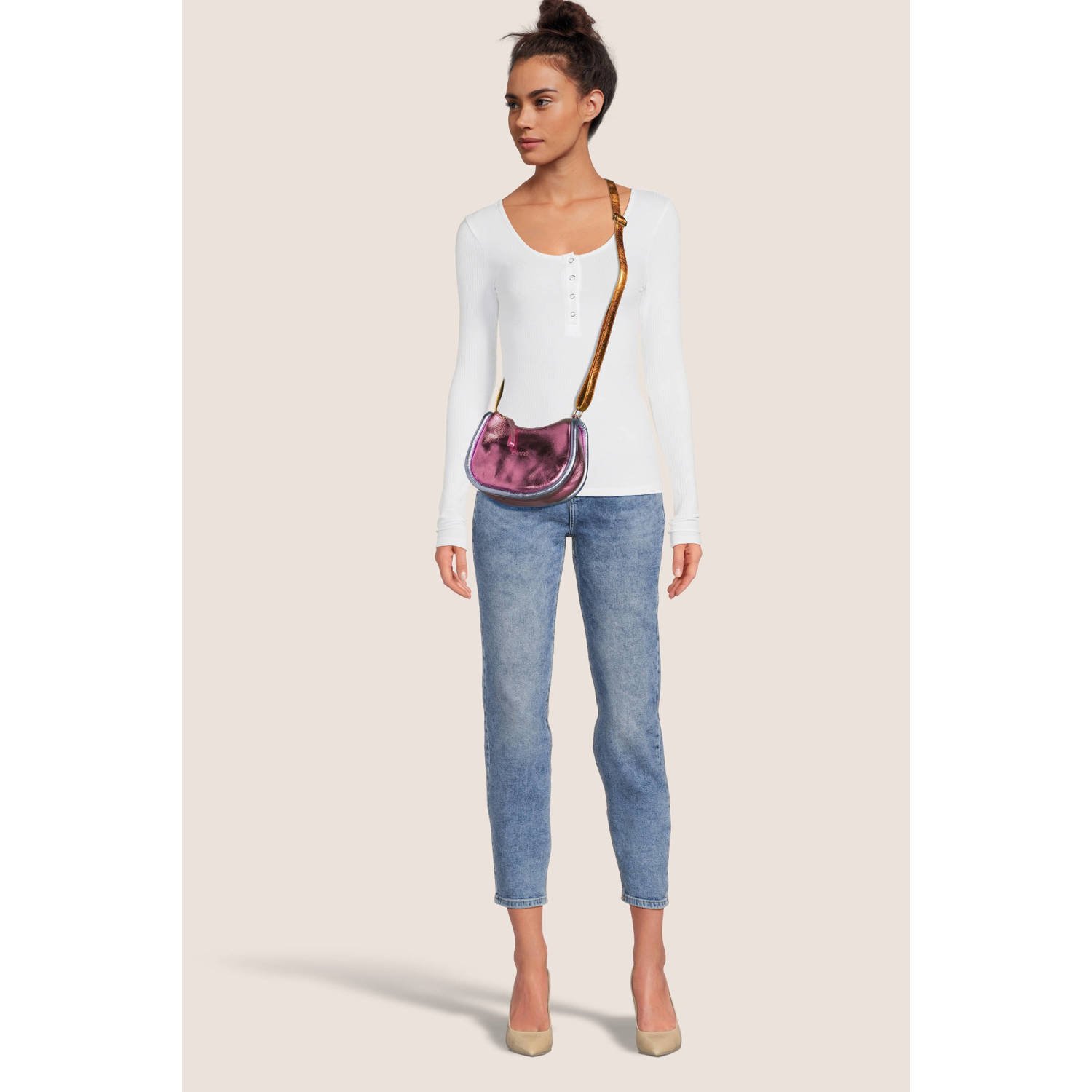 DWRS leren crossbody tas Leola roze