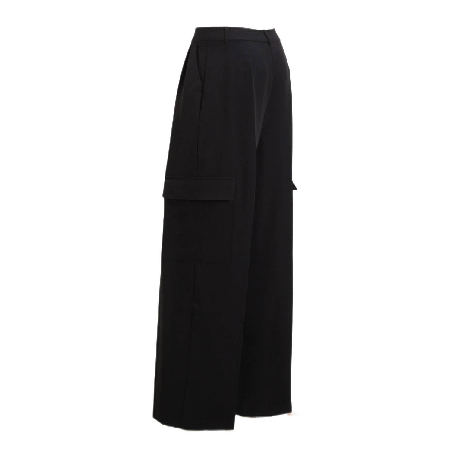 anytime tailored cargo wide leg broek zwart