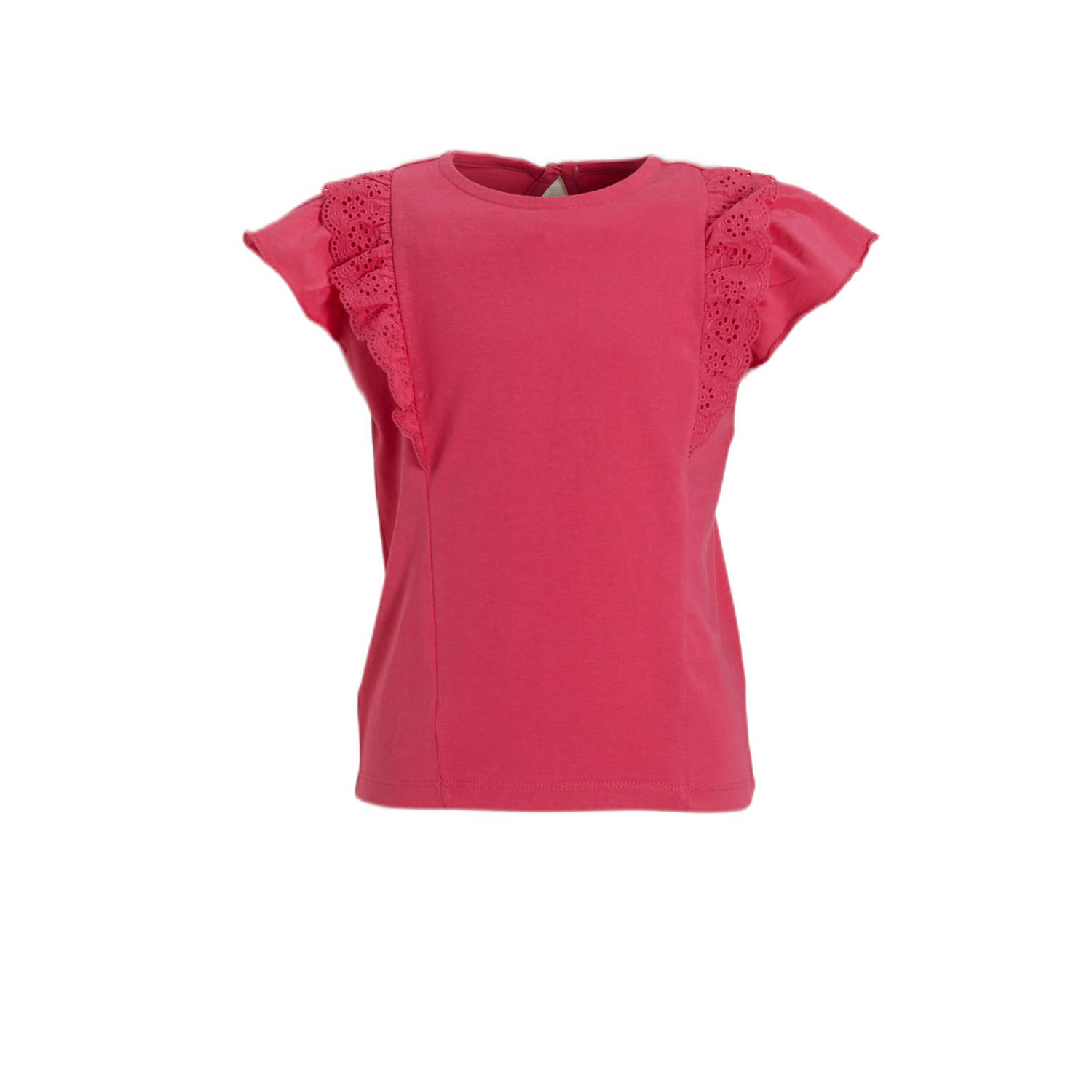 Anytime T-shirt met broderie roze Top Meisjes Katoen Ronde hals Effen 122 128