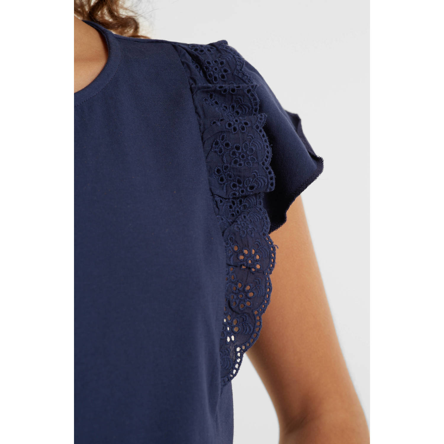 anytime T-shirt met broderie donkerblauw