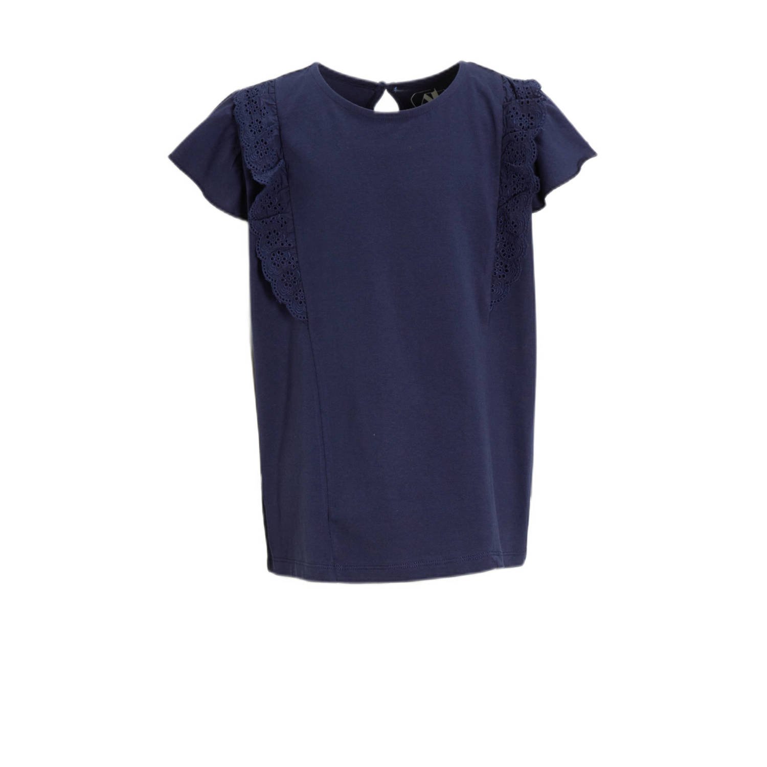 Anytime T-shirt met broderie donkerblauw Top Meisjes Katoen Ronde hals 110 116