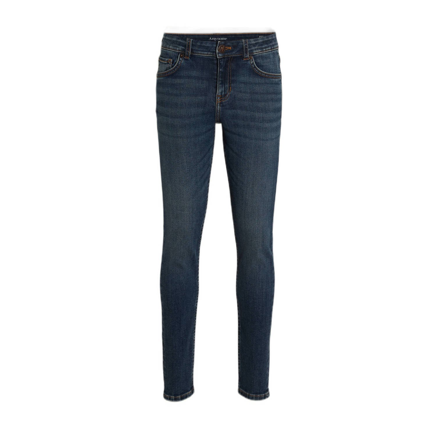 Anytime skinny jeans donkerblauw Jongens Denim Effen 110