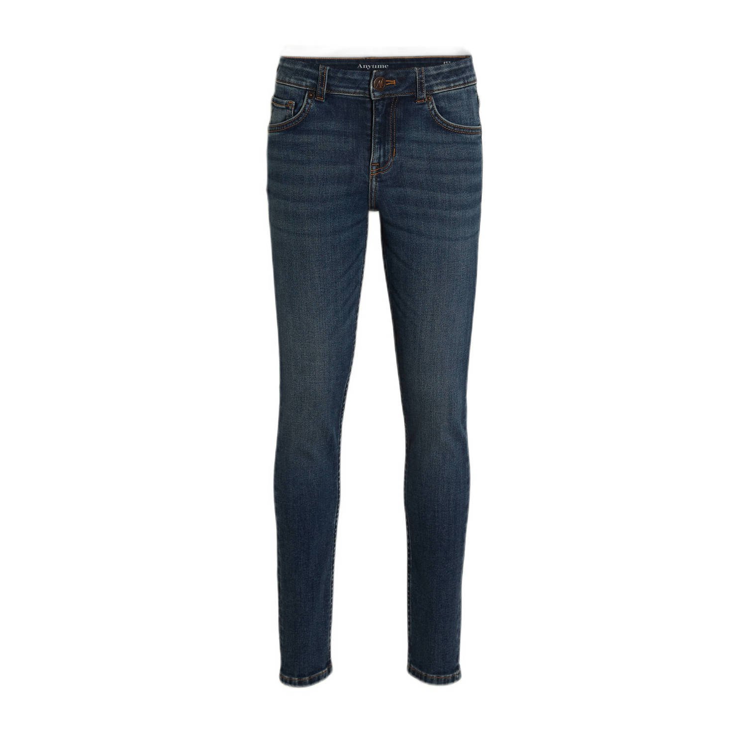 Anytime skinny jeans donkerblauw Jongens Denim Effen 104