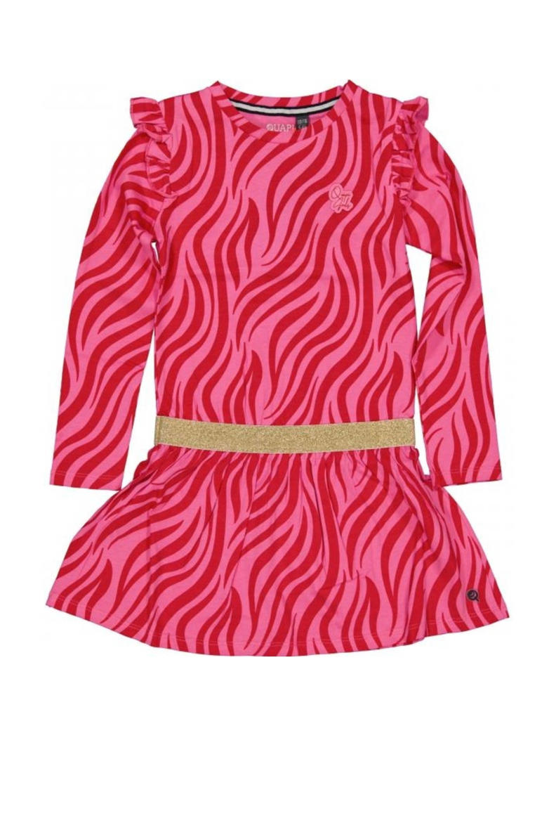 Quapi jurk met all over print en ruches roze wehkamp