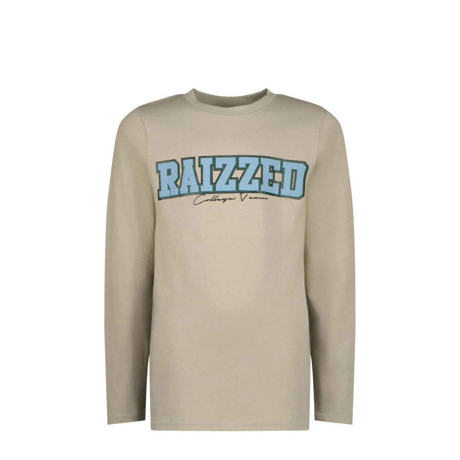 Raizzed longsleeve Darwin met tekst beige lichtblauw Jongens Katoen Ronde hals 116