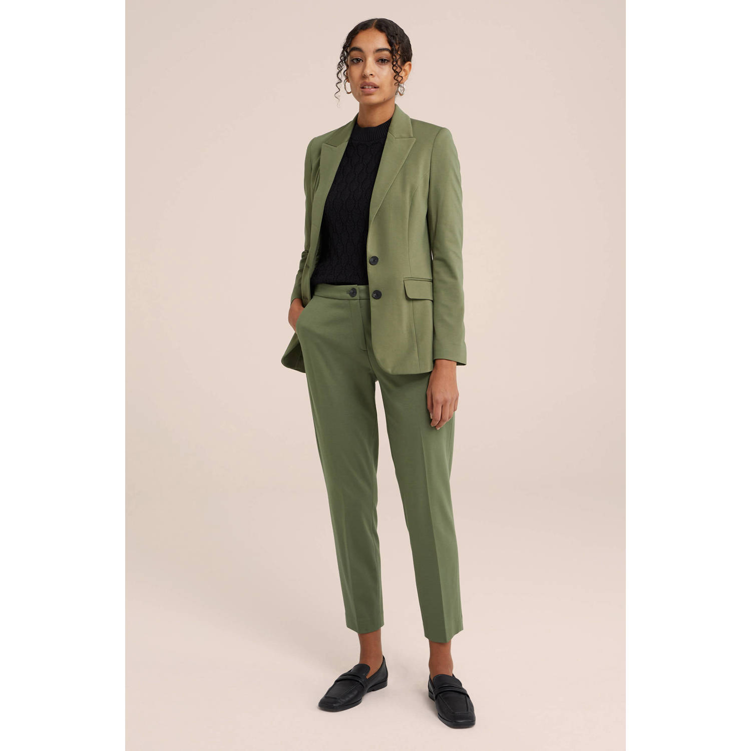 WE Fashion high waist slim fit chino olijfgroen groen