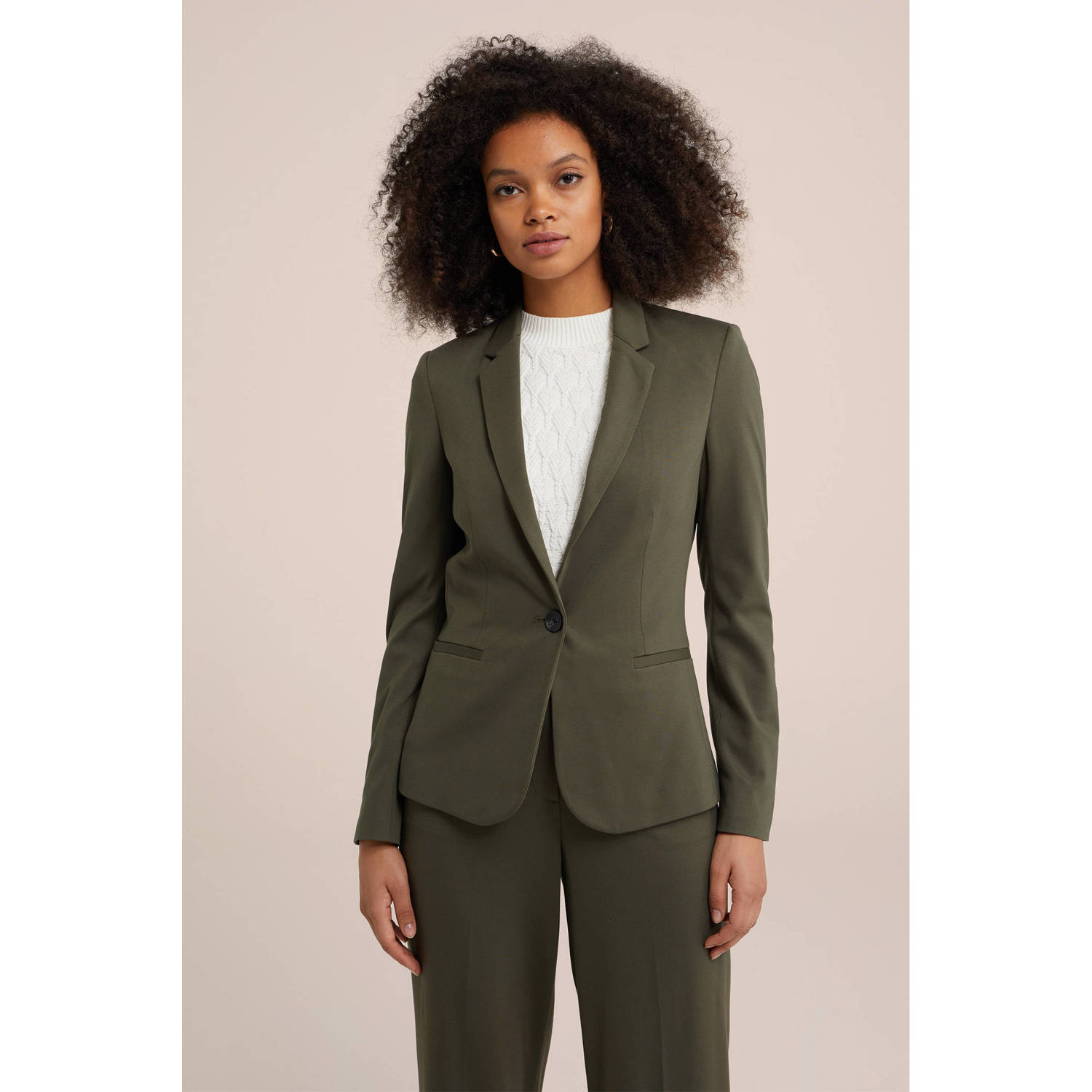 WE Fashion jersey getailleerde blazer Liz donkergroen