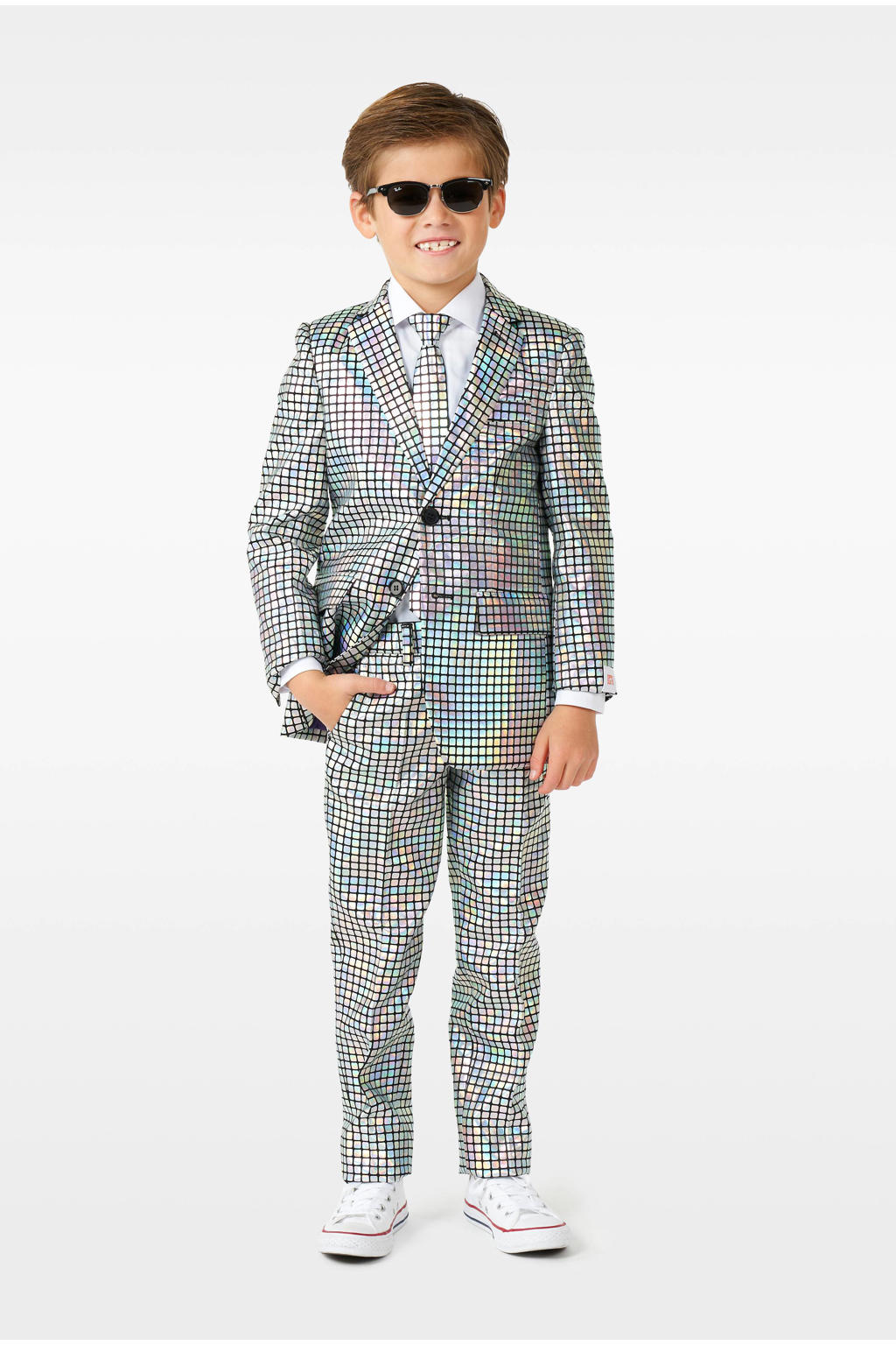 OppoSuits kostuum Discoballer met all over print zilver/zwart