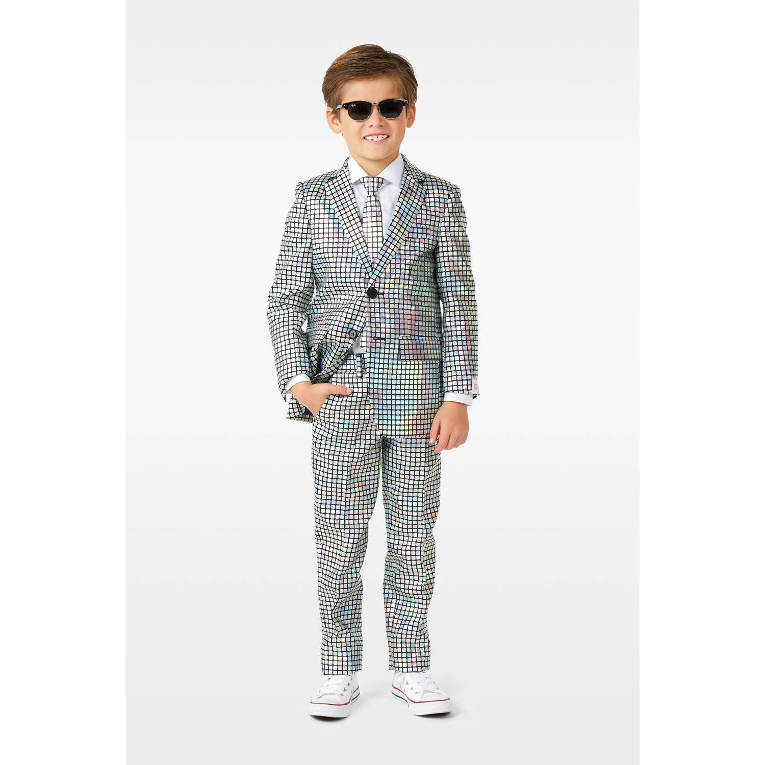 OppoSuits kostuum Discoballer met all over print zilver zwart