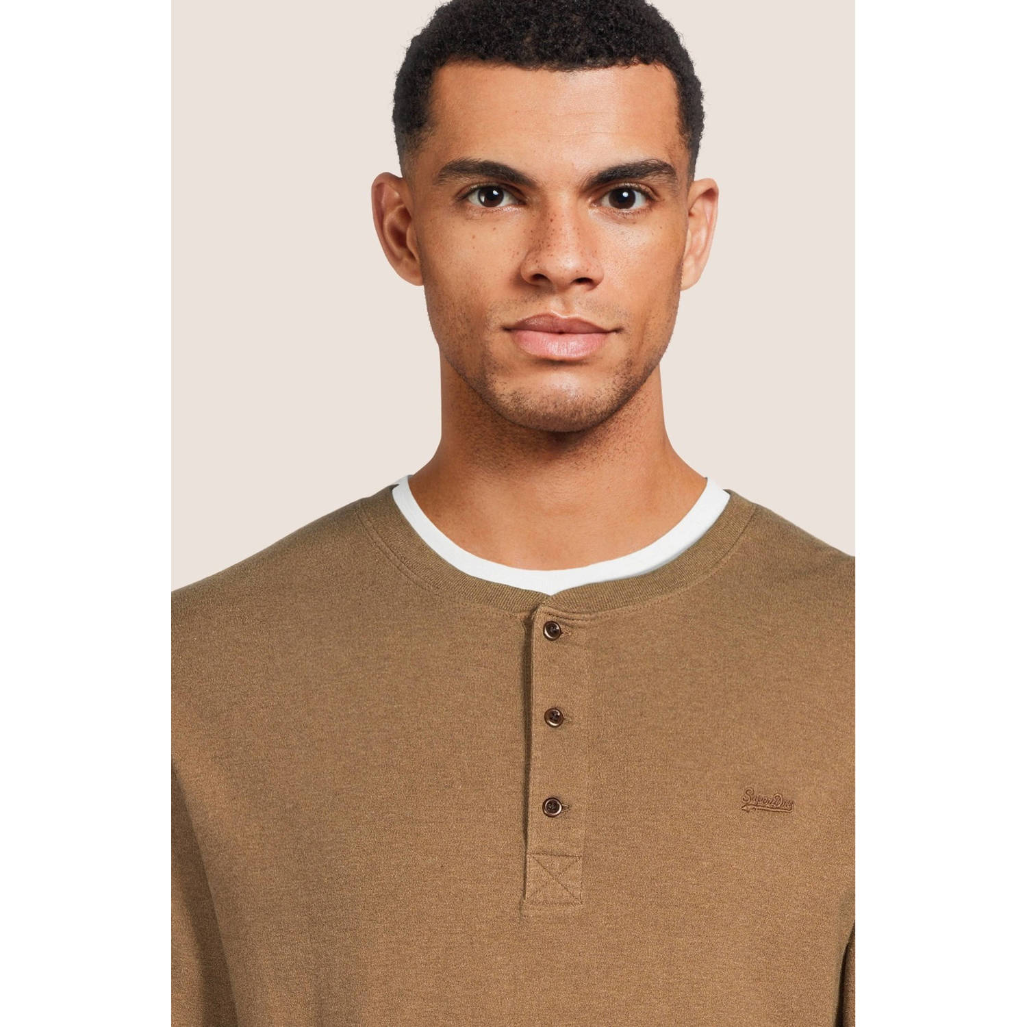 Superdry regular fit longsleeve Vintage logo met logo buck tan marl
