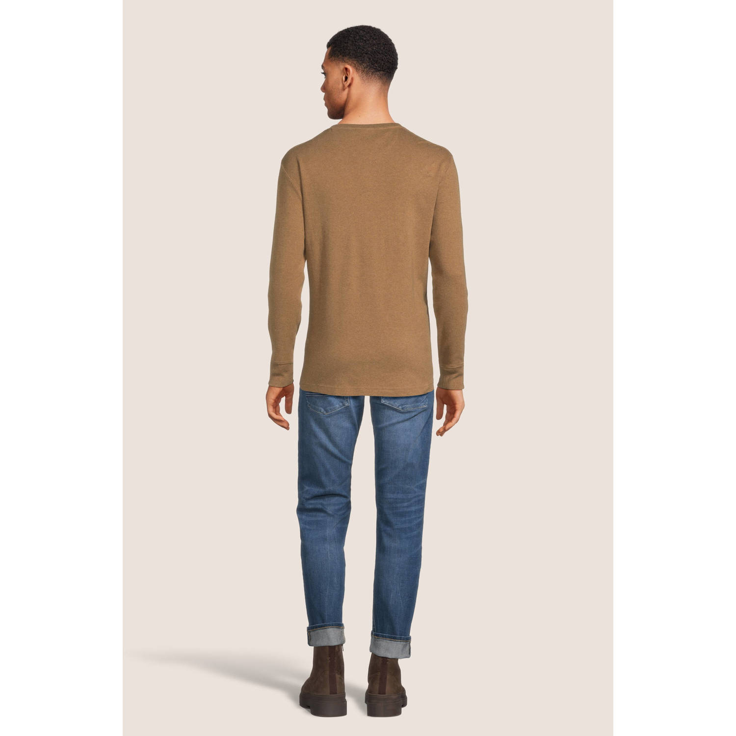 Superdry regular fit longsleeve Vintage logo met logo buck tan marl
