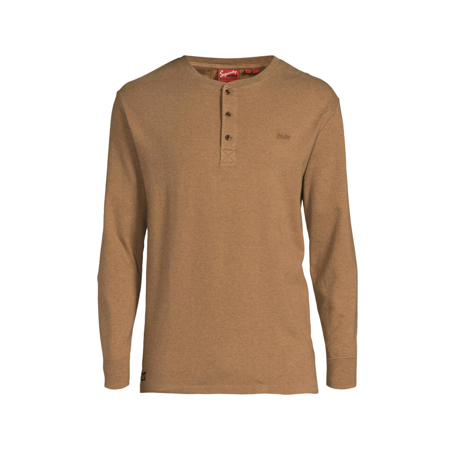 Superdry regular fit longsleeve Vintage logo met logo buck tan marl