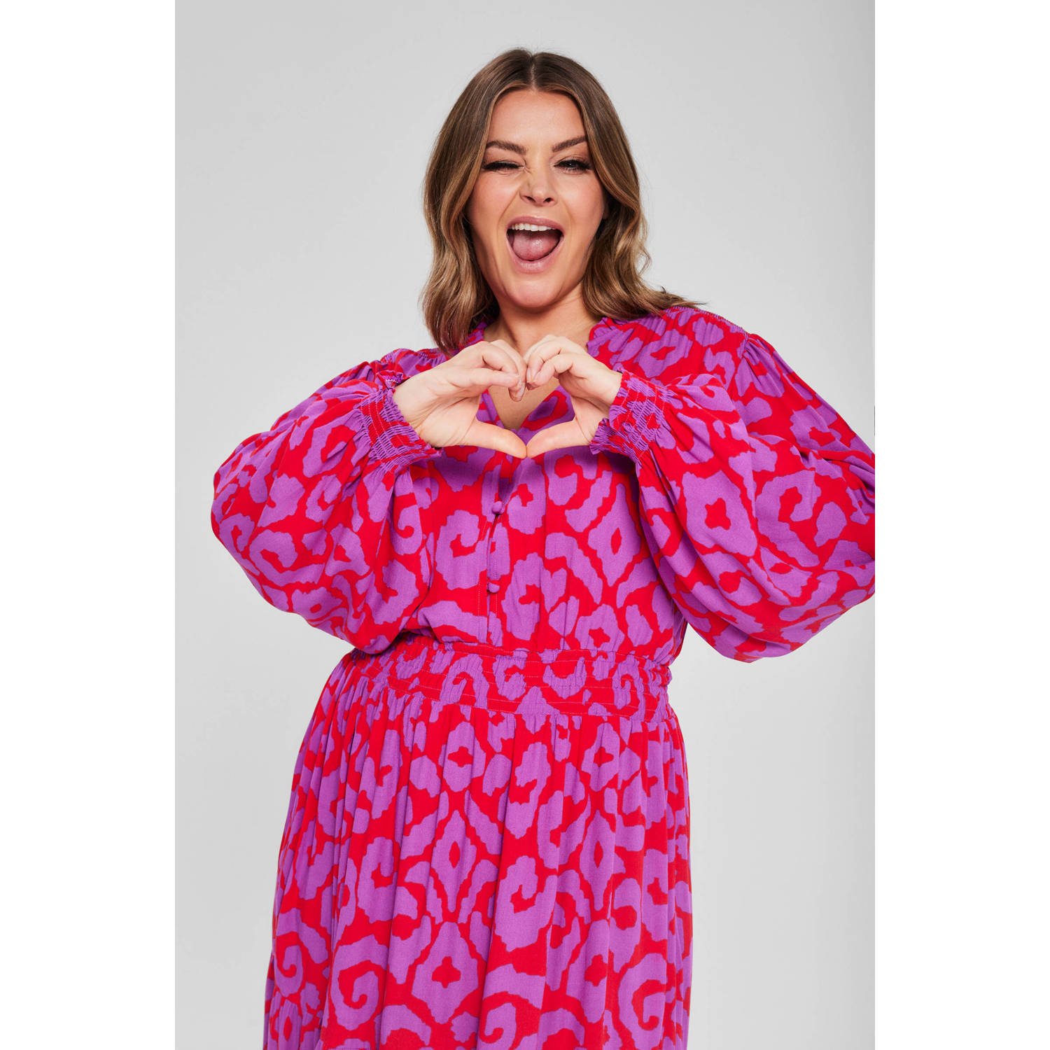 Miljuschka by Wehkamp midi jurk met volants rood paars