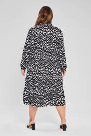 thumbnail: Wit en zwarte dames Miljuschka by Wehkamp midi jurk van viscose met lange mouwen, V-hals en knoopsluiting