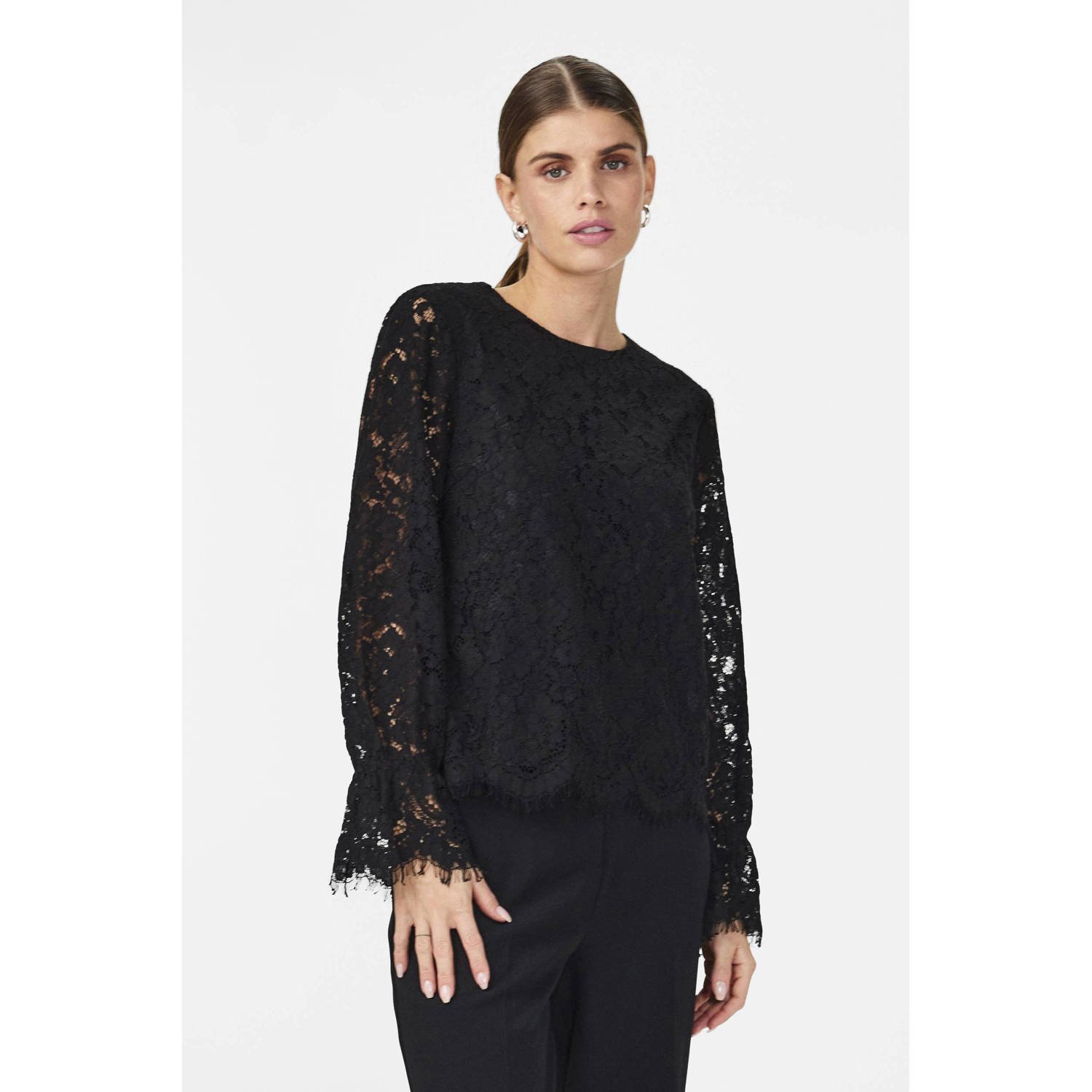 Y.A.S. Dames Tops & T-shirts Yasperla Ls Lace Top Zwart