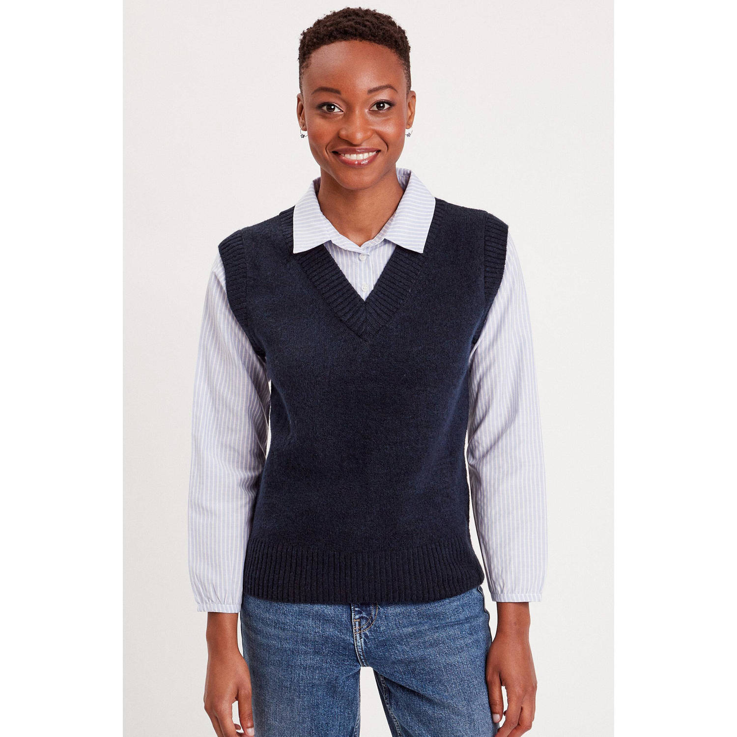 Cache spencer met blouse inzet marine wit