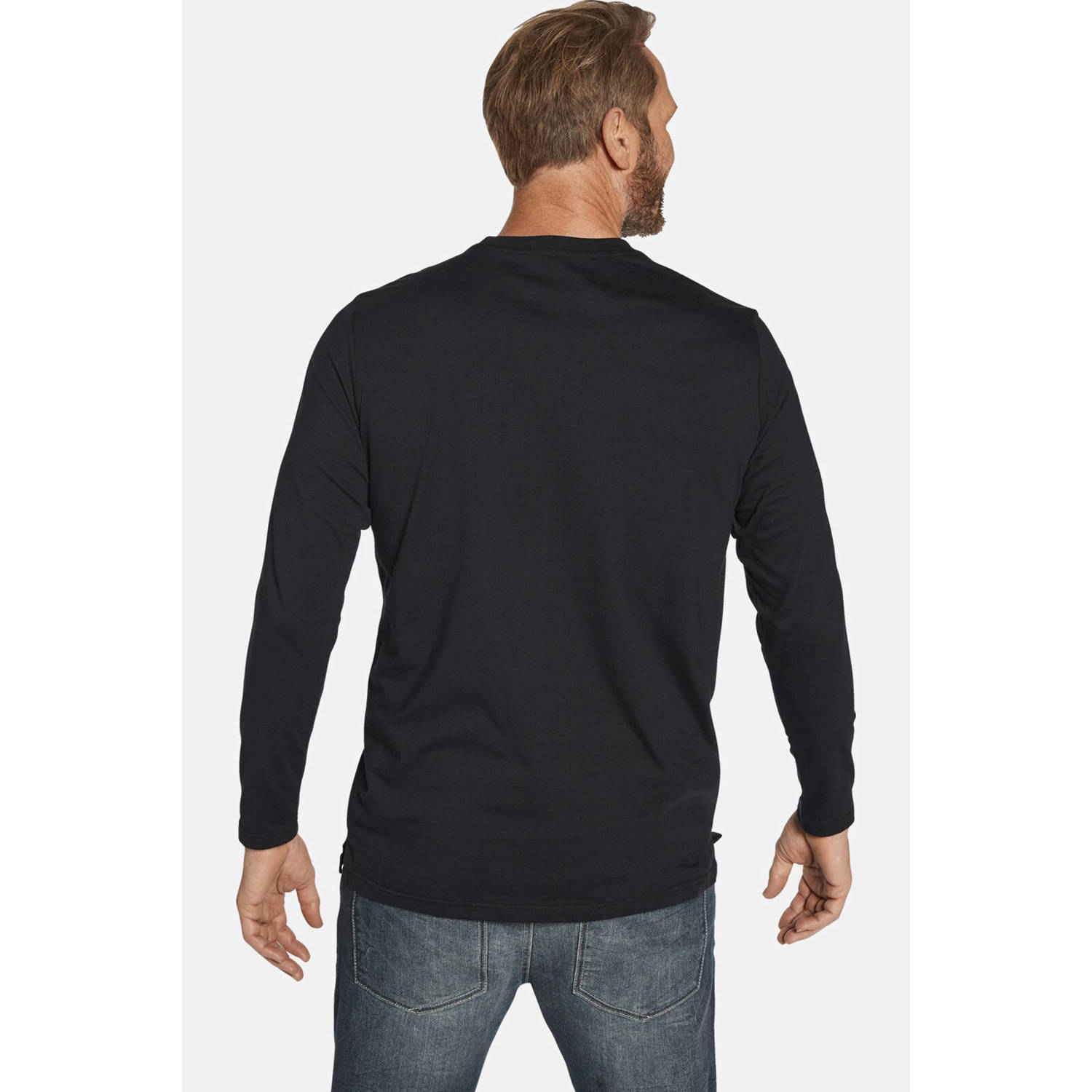 Jan Vanderstorm regular fit longsleeve REEVERT Plus Size met printopdruk zwart