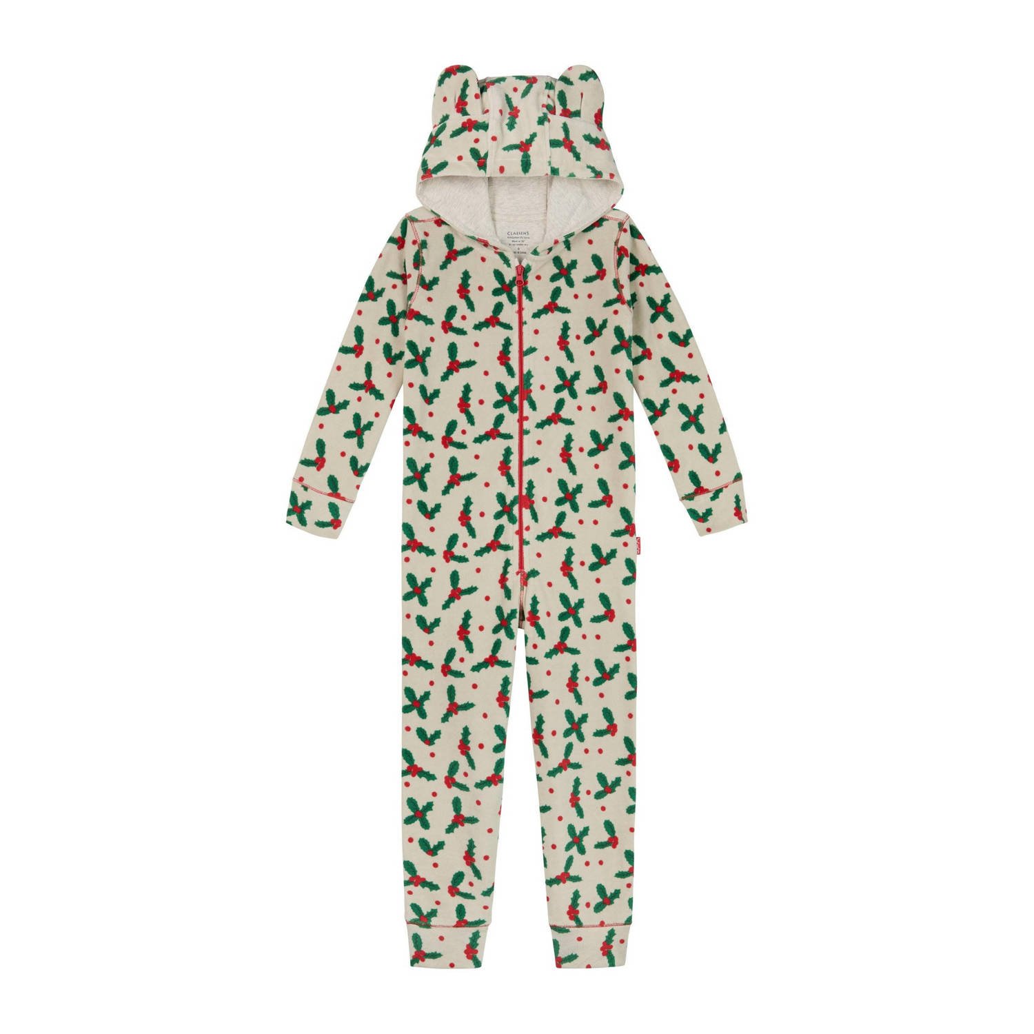 Claesen's fleece onesie ecru groen rood Meisjes Polyester Capuchon Blad 104-110