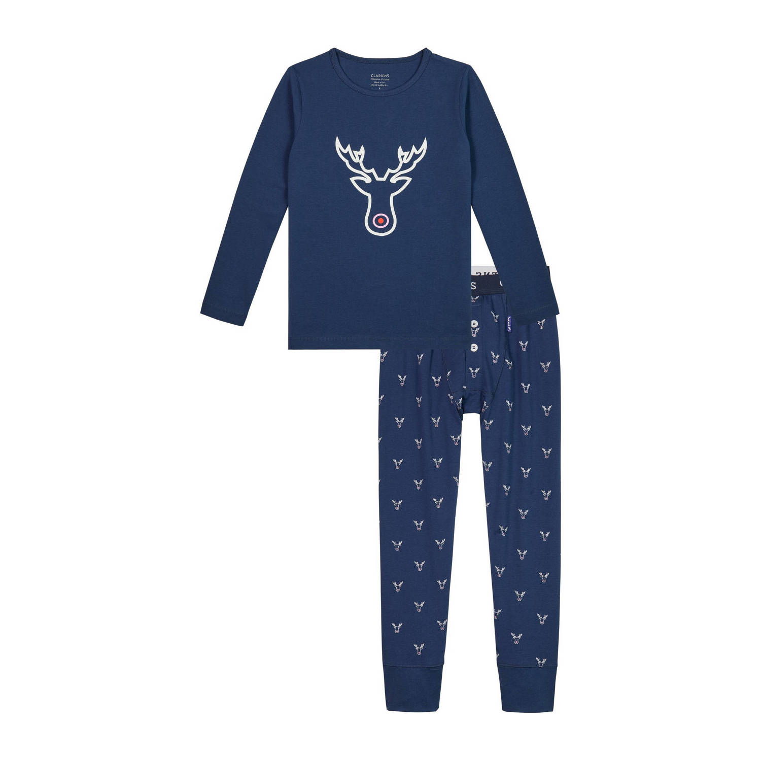 Claesen's pyjama Rudolph met all over print blauw Jongens Katoen Ronde hals 104-110
