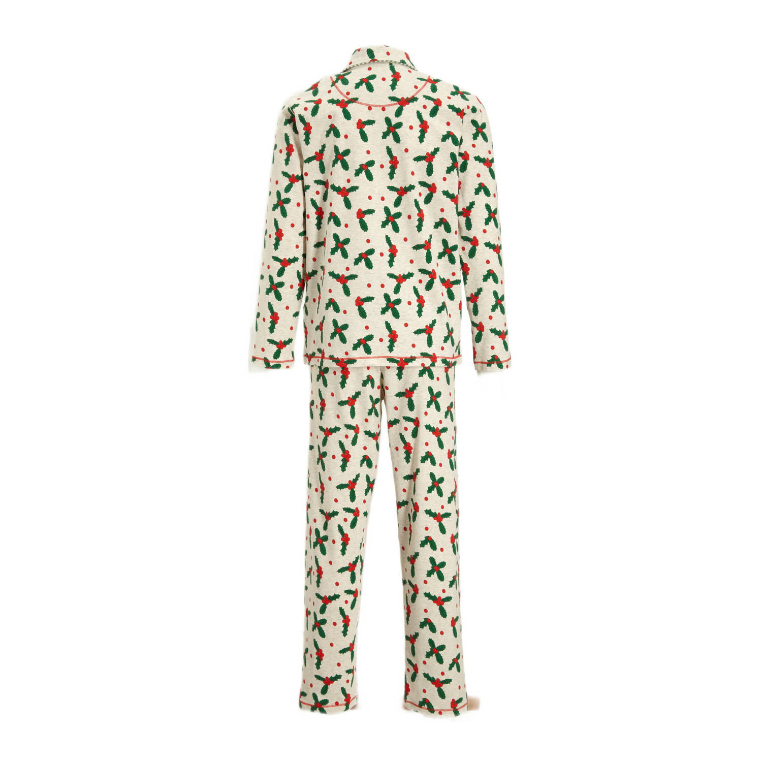 Claesen's pyjama met bladprint ecru groen rood
