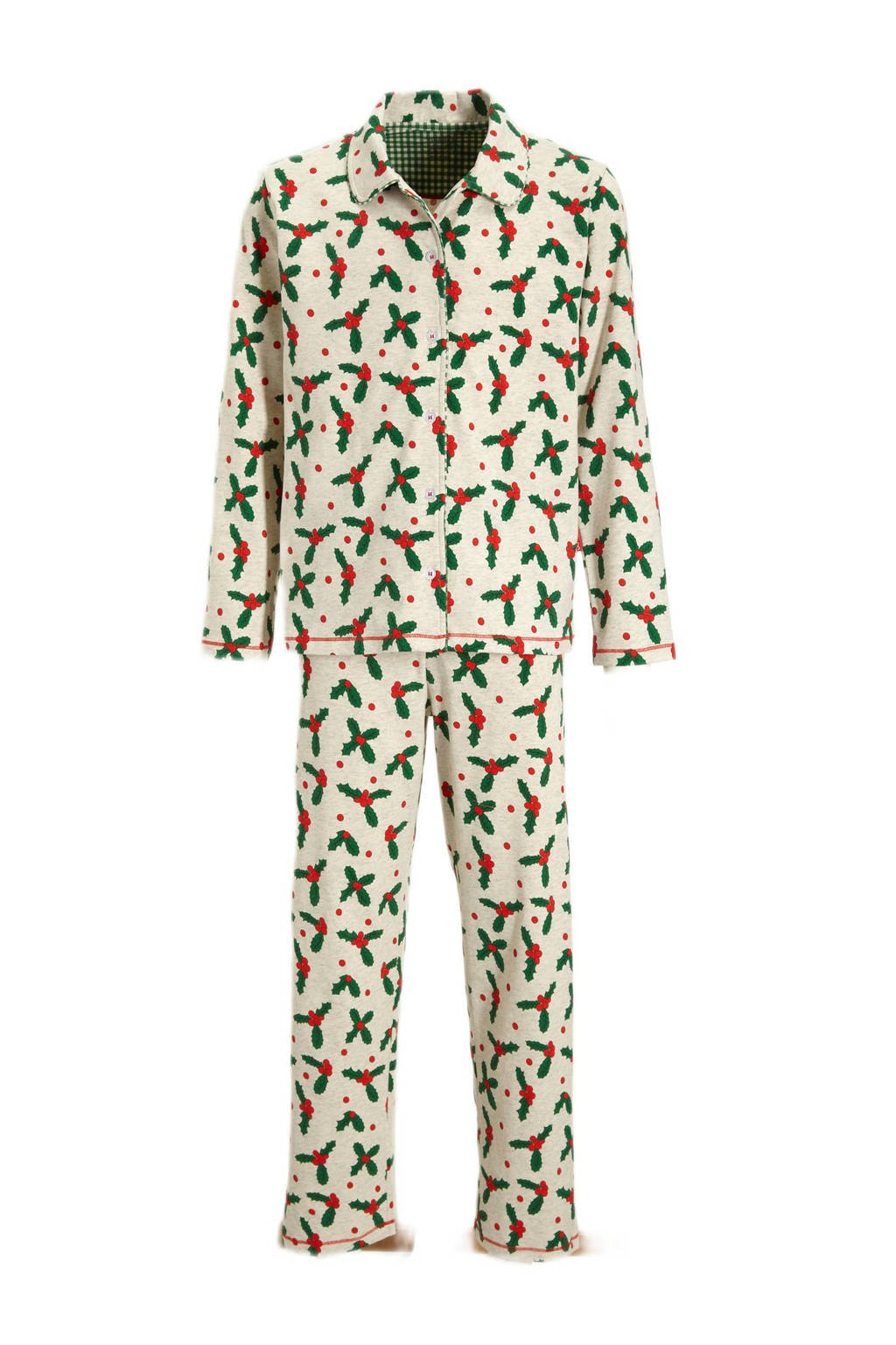 pyjama met bladprint ecru/groen/rood