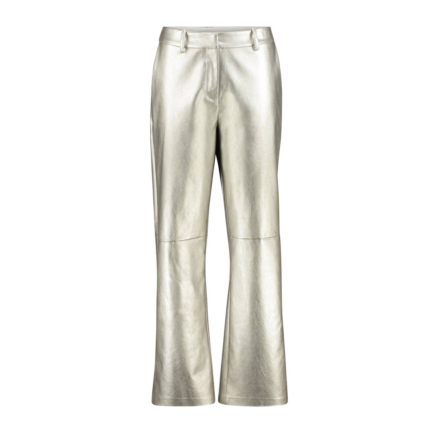Expresso imitatieleren cropped wide leg pantalon zilver metallic