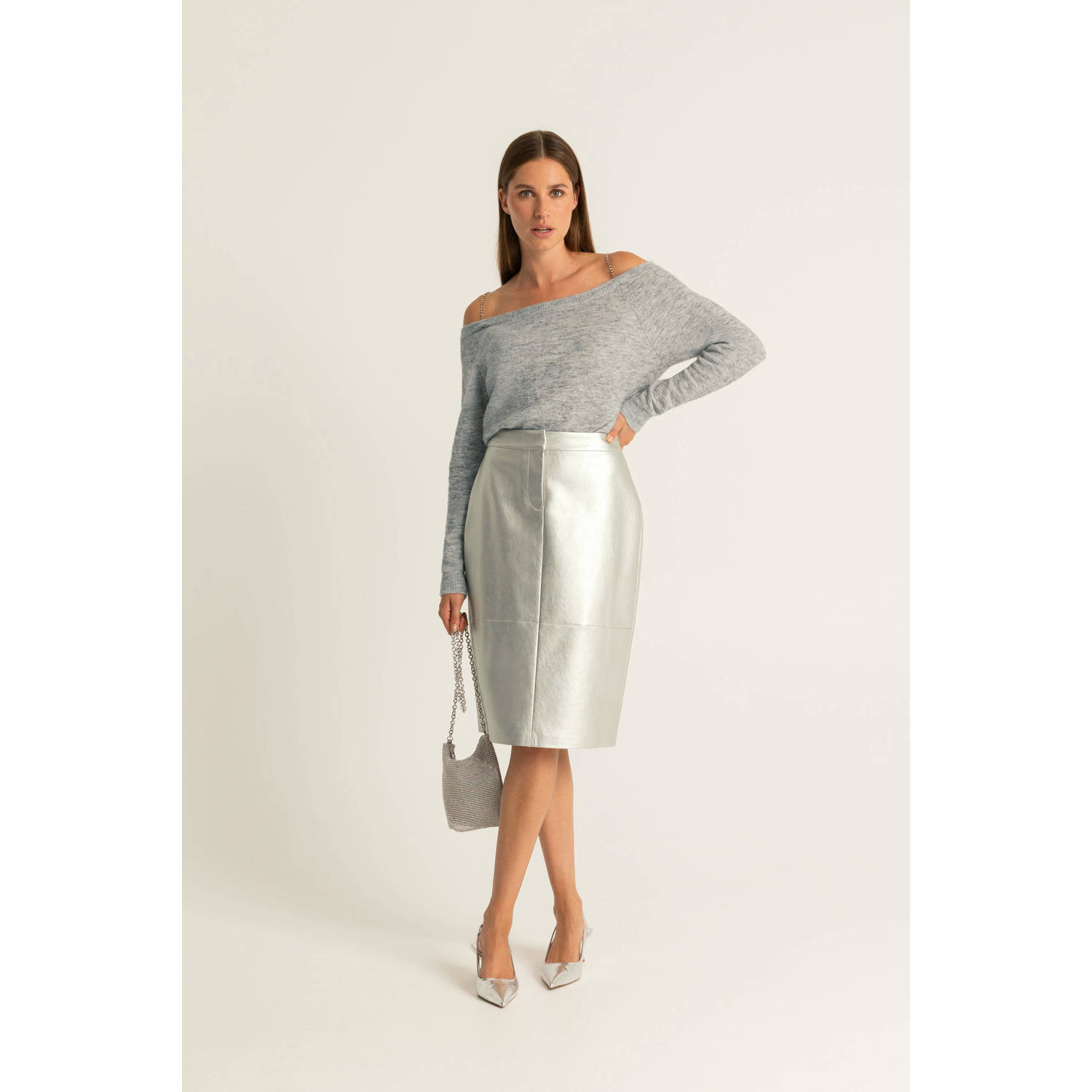 Expresso metallic midi rok zilver