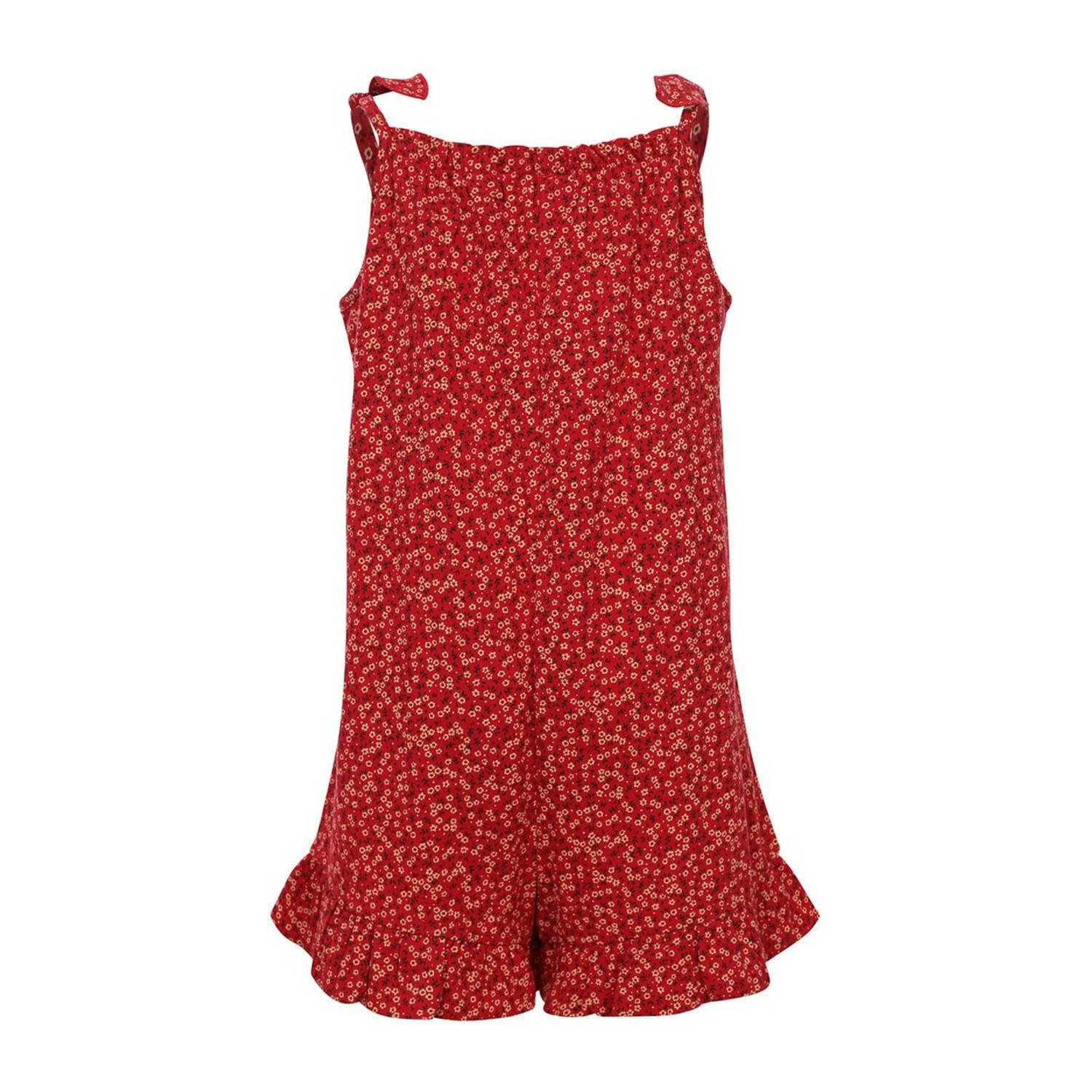 LOOXS little gebloemde playsuit rood Meisjes Stretchkatoen Vierkante hals 128