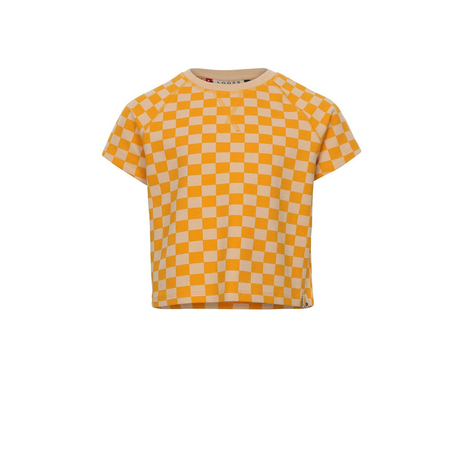LOOXS little geruite top geel oranje T-shirt Meisjes Stretchkatoen Ronde hals 104