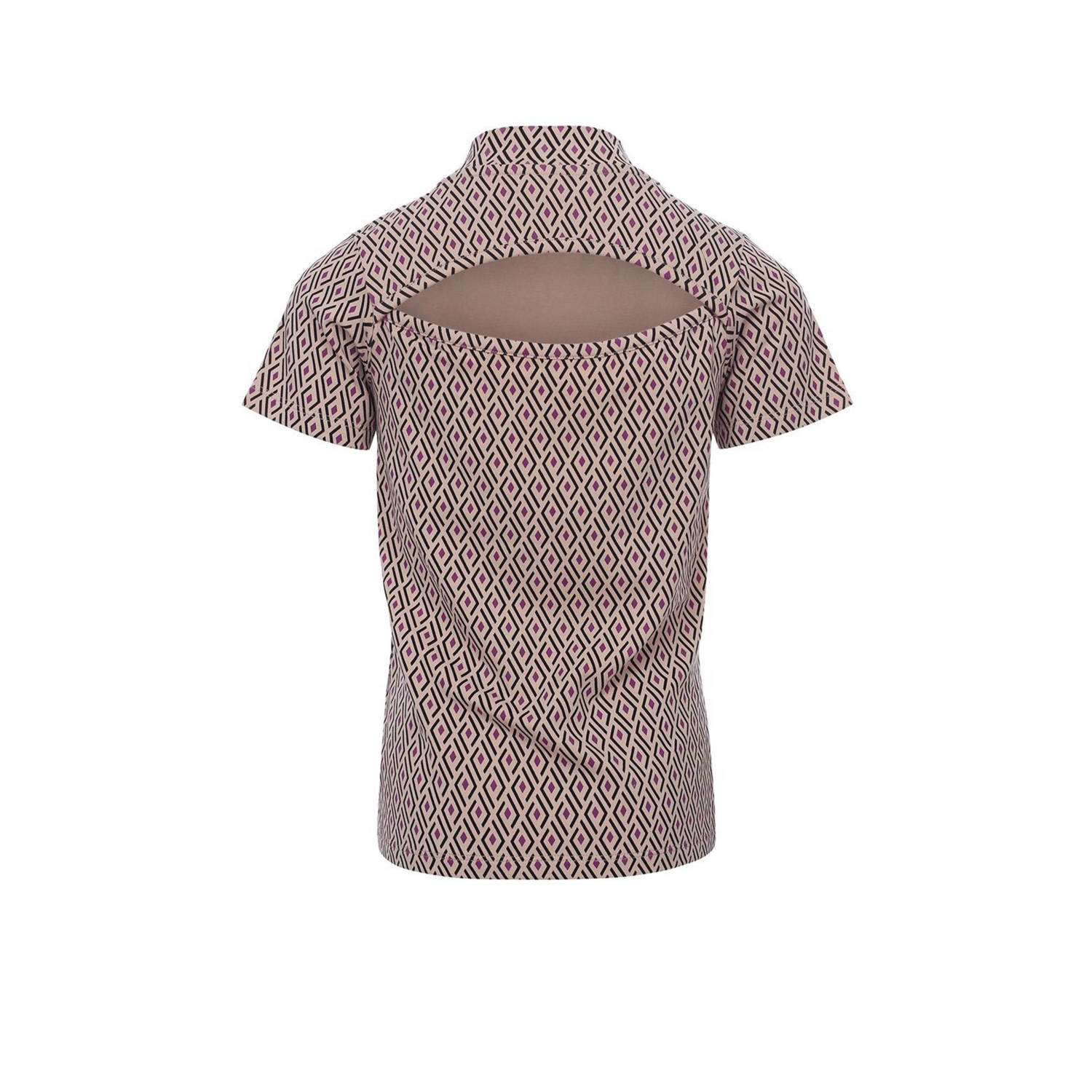LOOXS 10sixteen top met all over print en open detail beige zwart