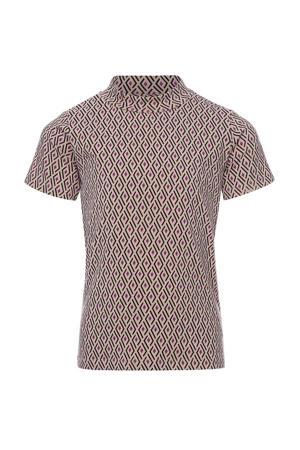 top met all over print en open detail beige/zwart