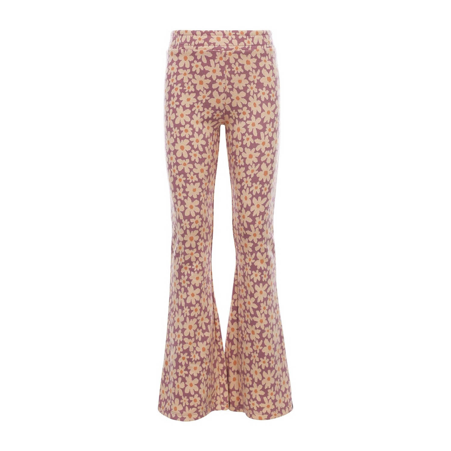 LOOXS little gebloemde flared broek met biologisch katoen lila wit Paars Meisjes Katoen (biologisch) 104