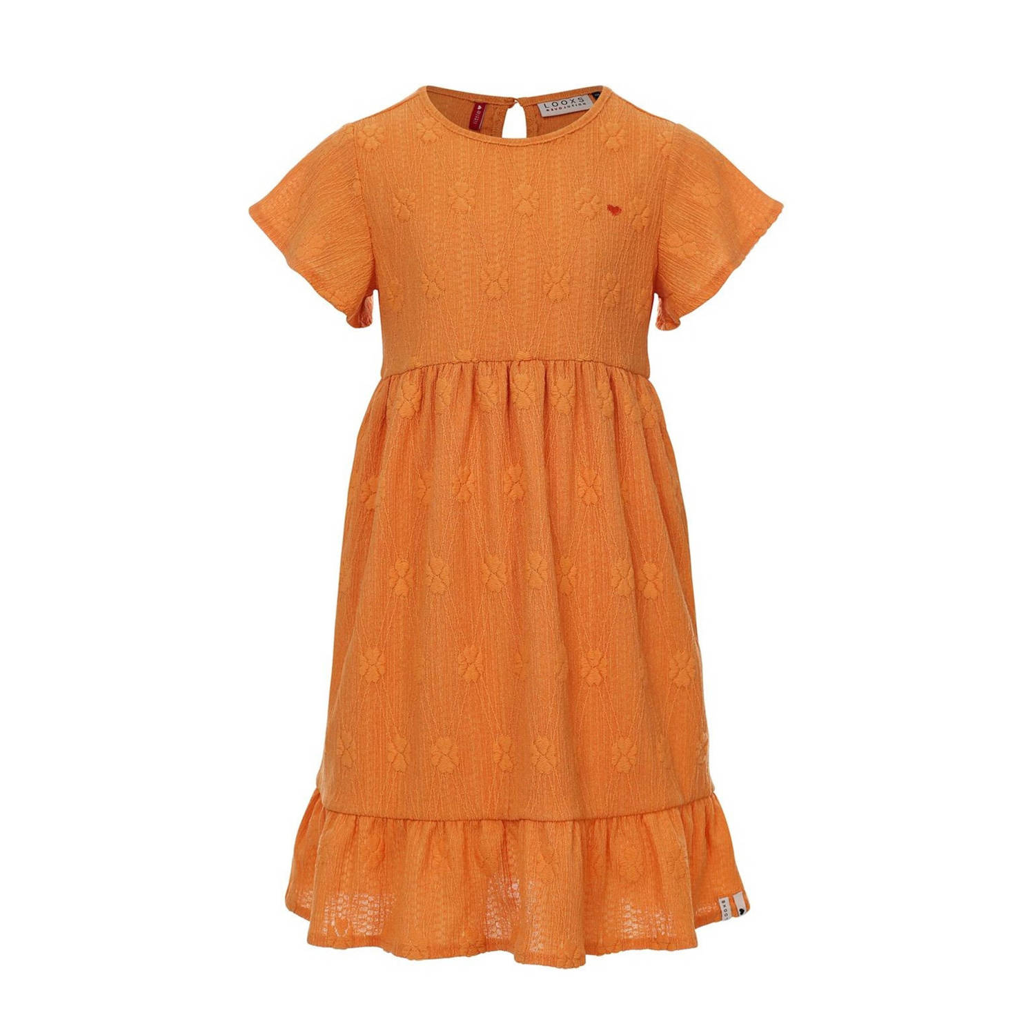 LOOXS little jurk met all over print en volant oranje Meisjes Polyester Ronde hals 104