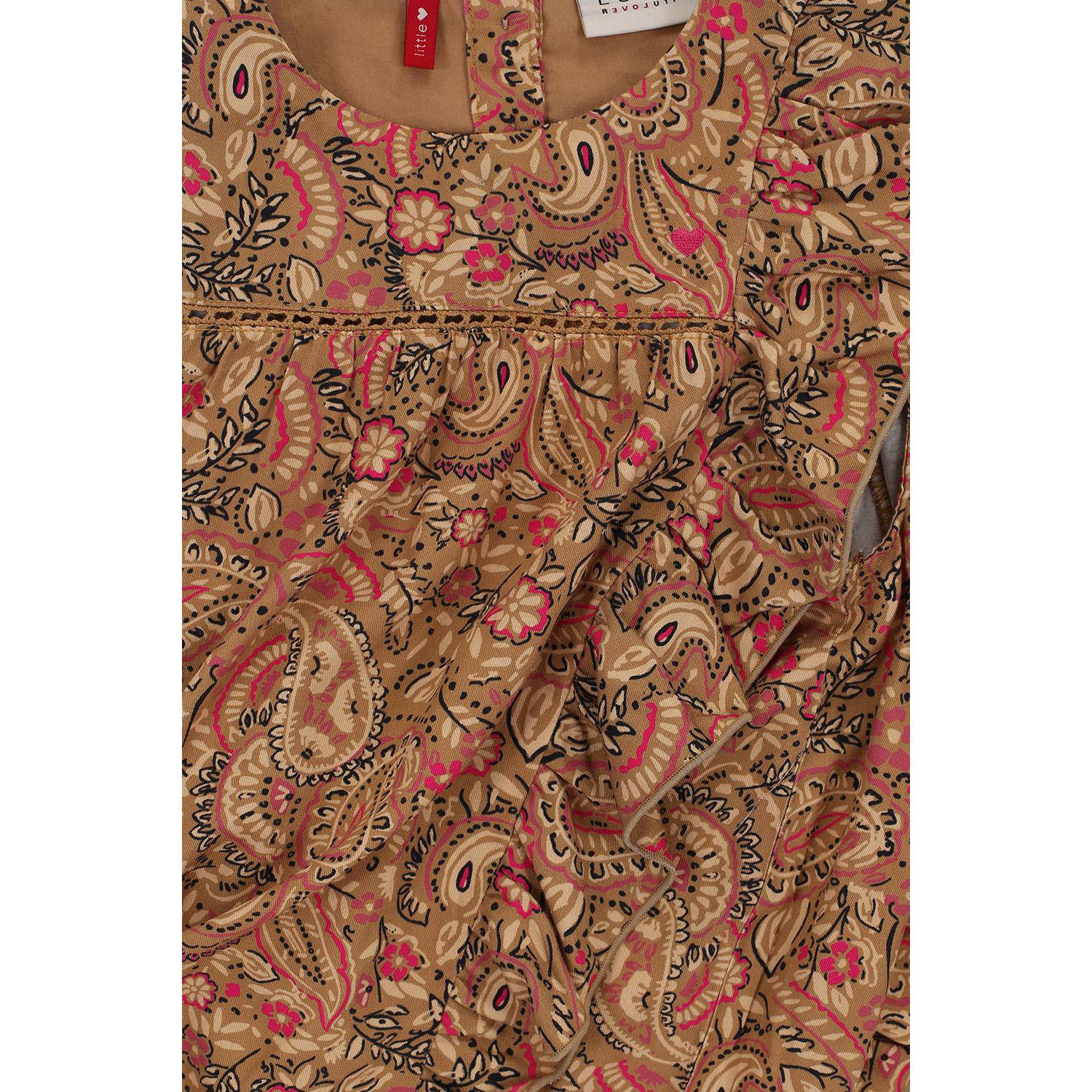 LOOXS little top met paisleyprint en ruches bruin roze