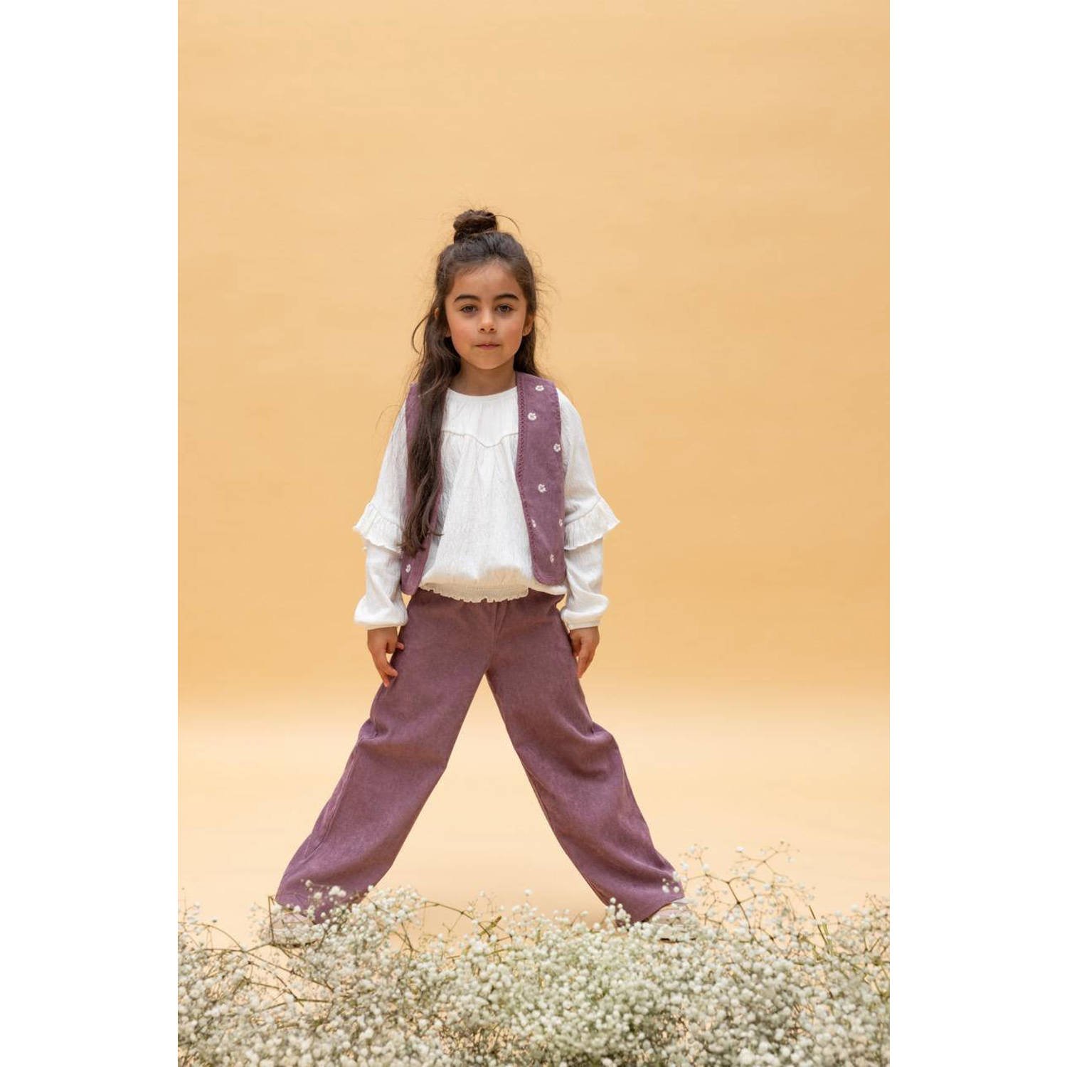 LOOXS little gebloemd corduroy gilet paars