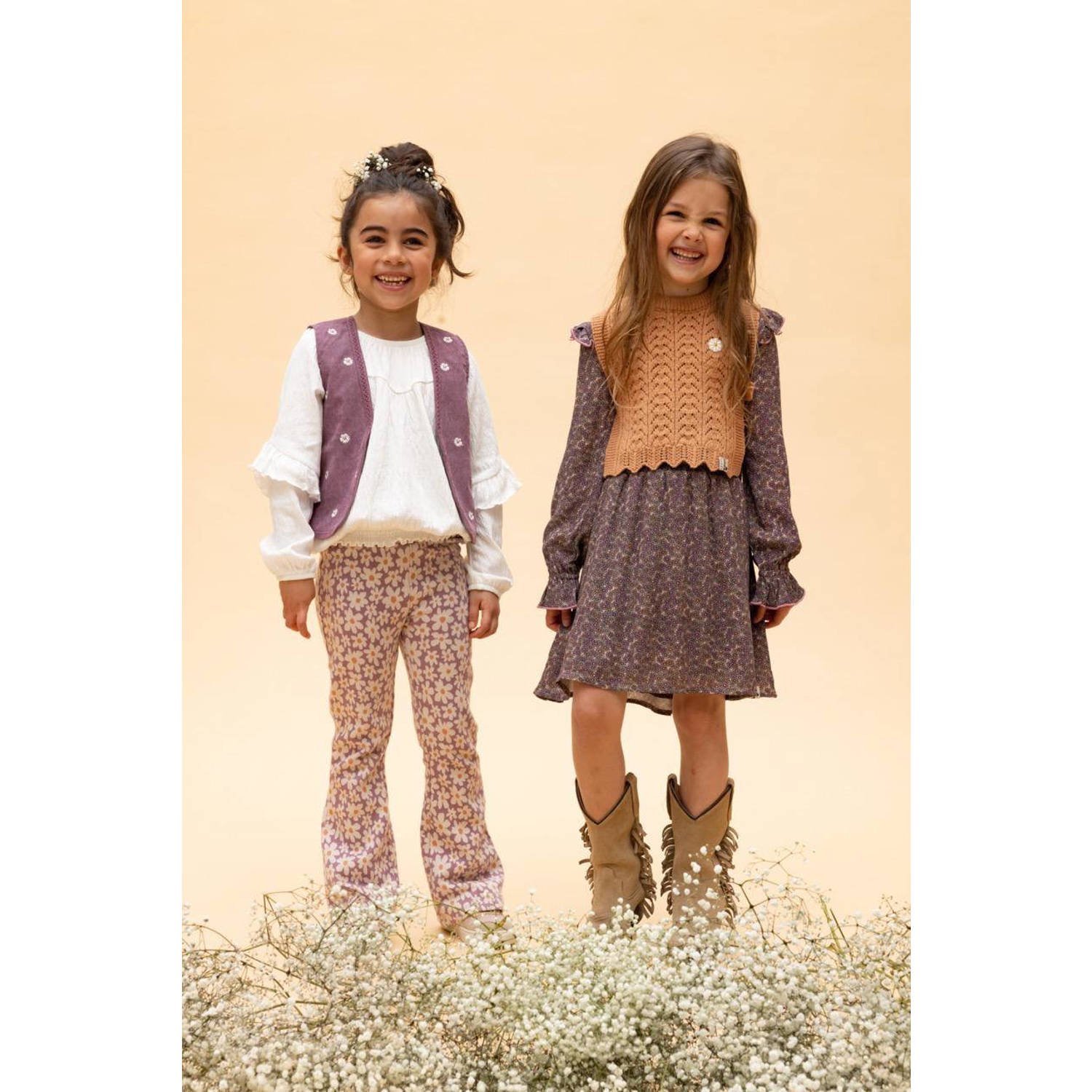 LOOXS little gebloemd corduroy gilet paars