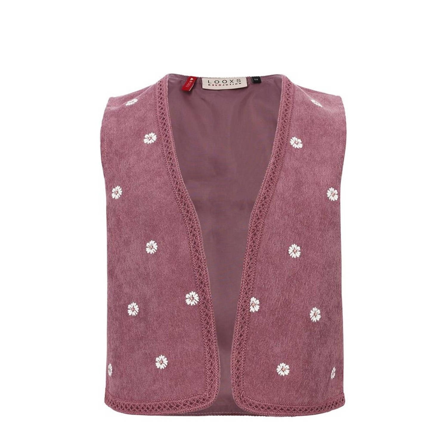 LOOXS little gebloemd corduroy gilet paars Bloemen 104 110