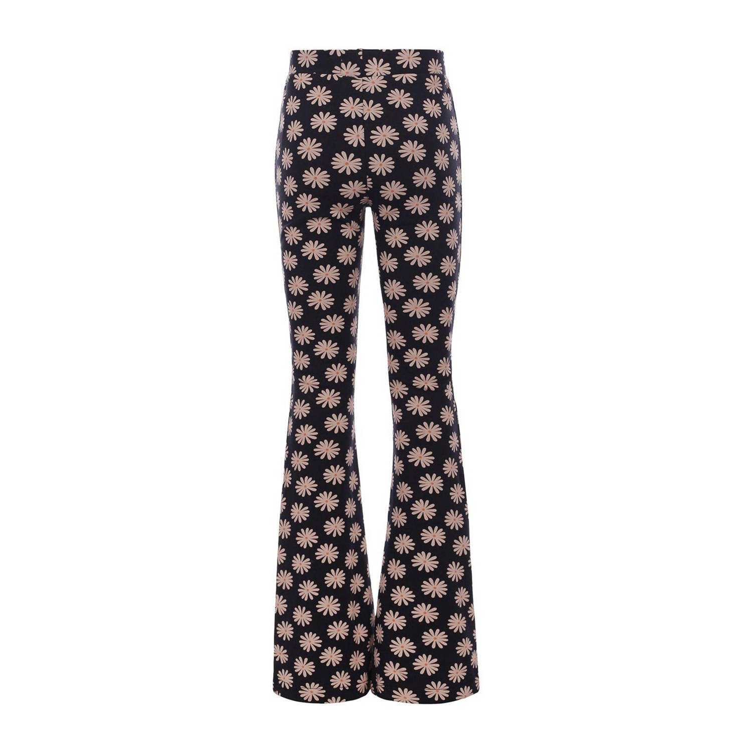LOOXS little gebloemde flared broek zwart wit
