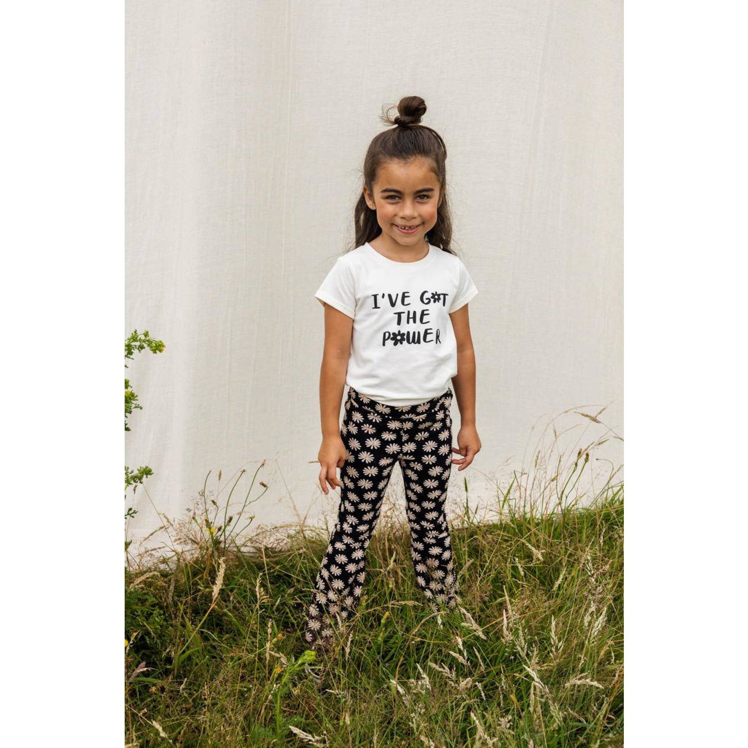 LOOXS little gebloemde flared broek zwart wit