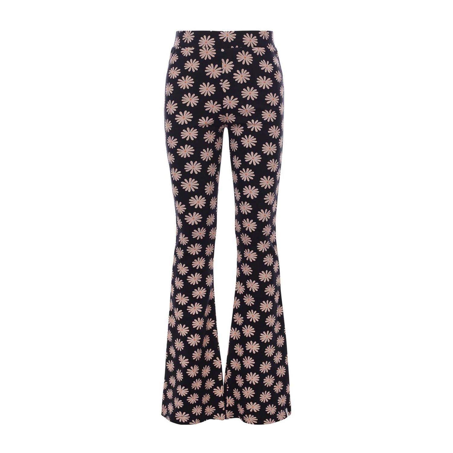 LOOXS little gebloemde flared broek zwart wit