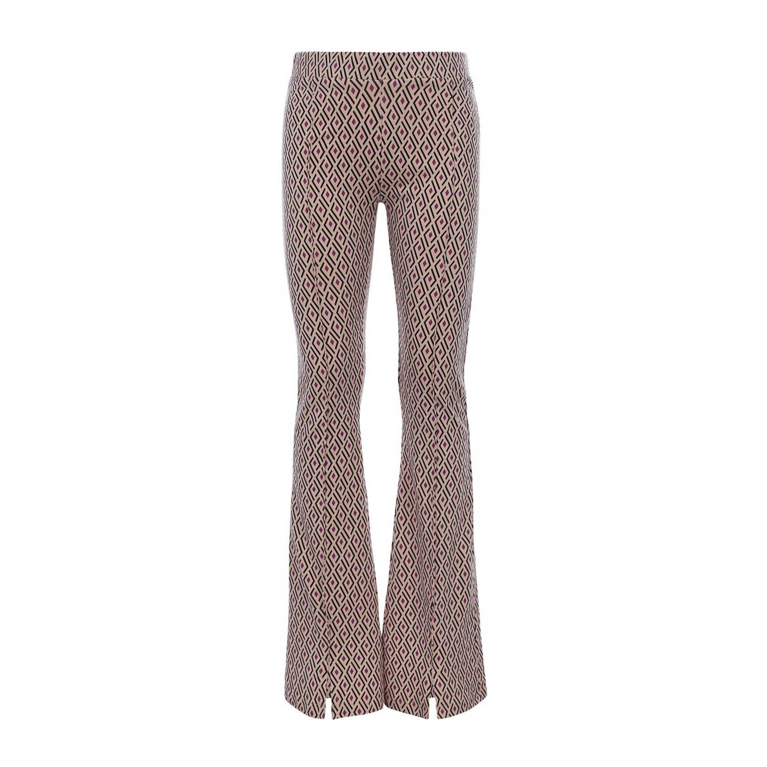 LOOXS 10sixteen flared broek met all over print zand zwart Beige Meisjes Stretchkatoen 170 176