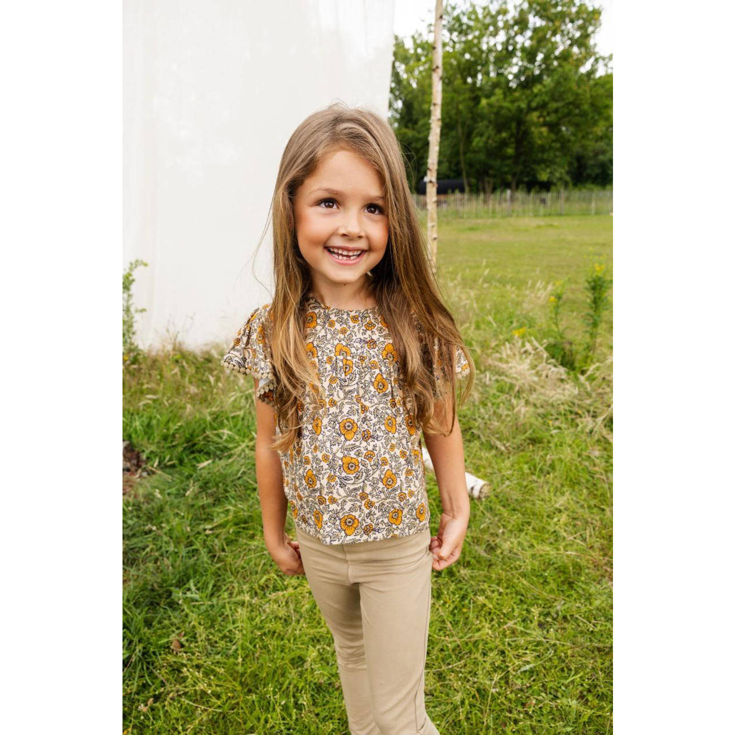 LOOXS little gebloemde top bruin oranje