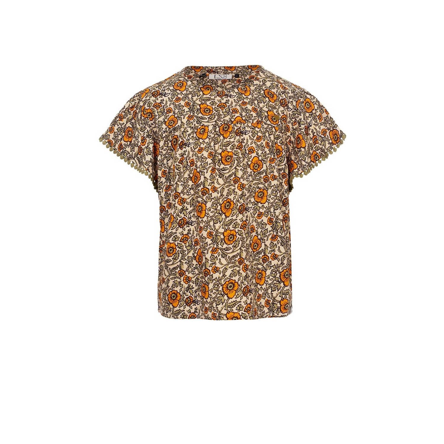 LOOXS little gebloemde top bruin oranje Meisjes Viscose Ronde hals Bloemen 104